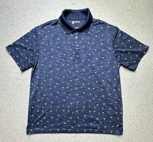 Haggar Polo Shirt Medium Blue Floral Hawaiian Golf Performance Stretch Mens