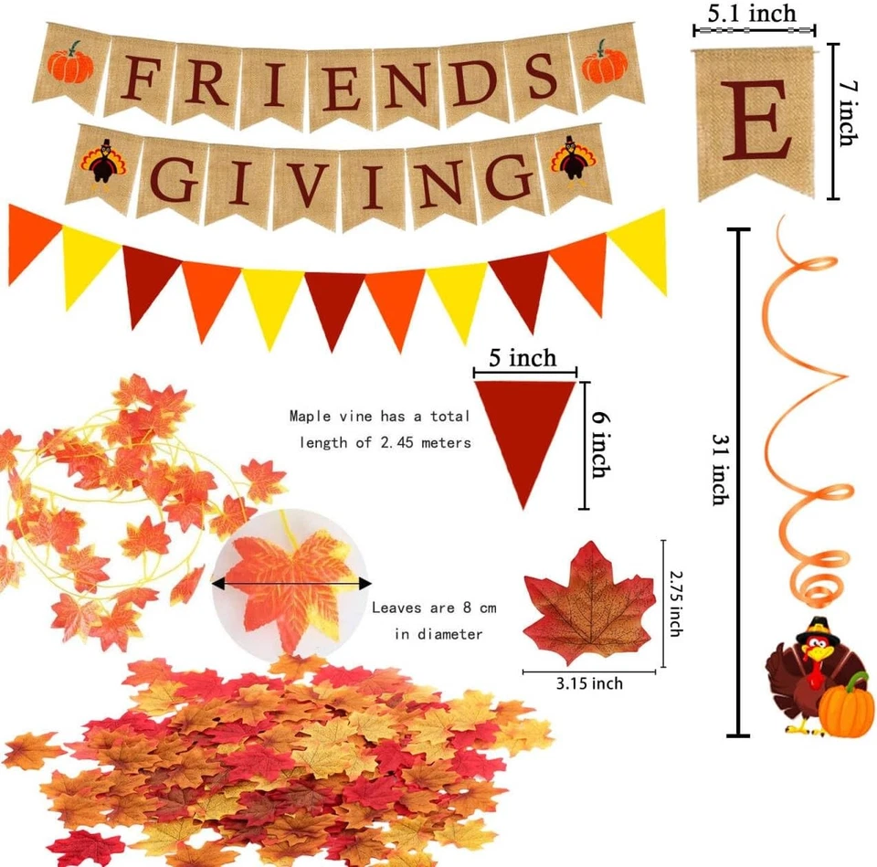 Papel Banner de Arpillera Famoby Friendsgiving Triangular Bunting Hoja de Arce Marrón Foto 2 de 4