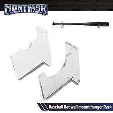 Baseball Bat Wall Mount Hanger Rack Display Rack Holder Clear Acrylic Stand 2PCS
