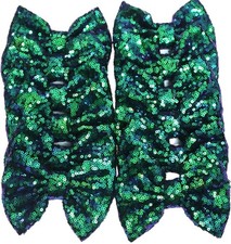 12 PCS Sequin 5 Inch Large Glitter Hair Fabric Bows Forest Green DIY Craft