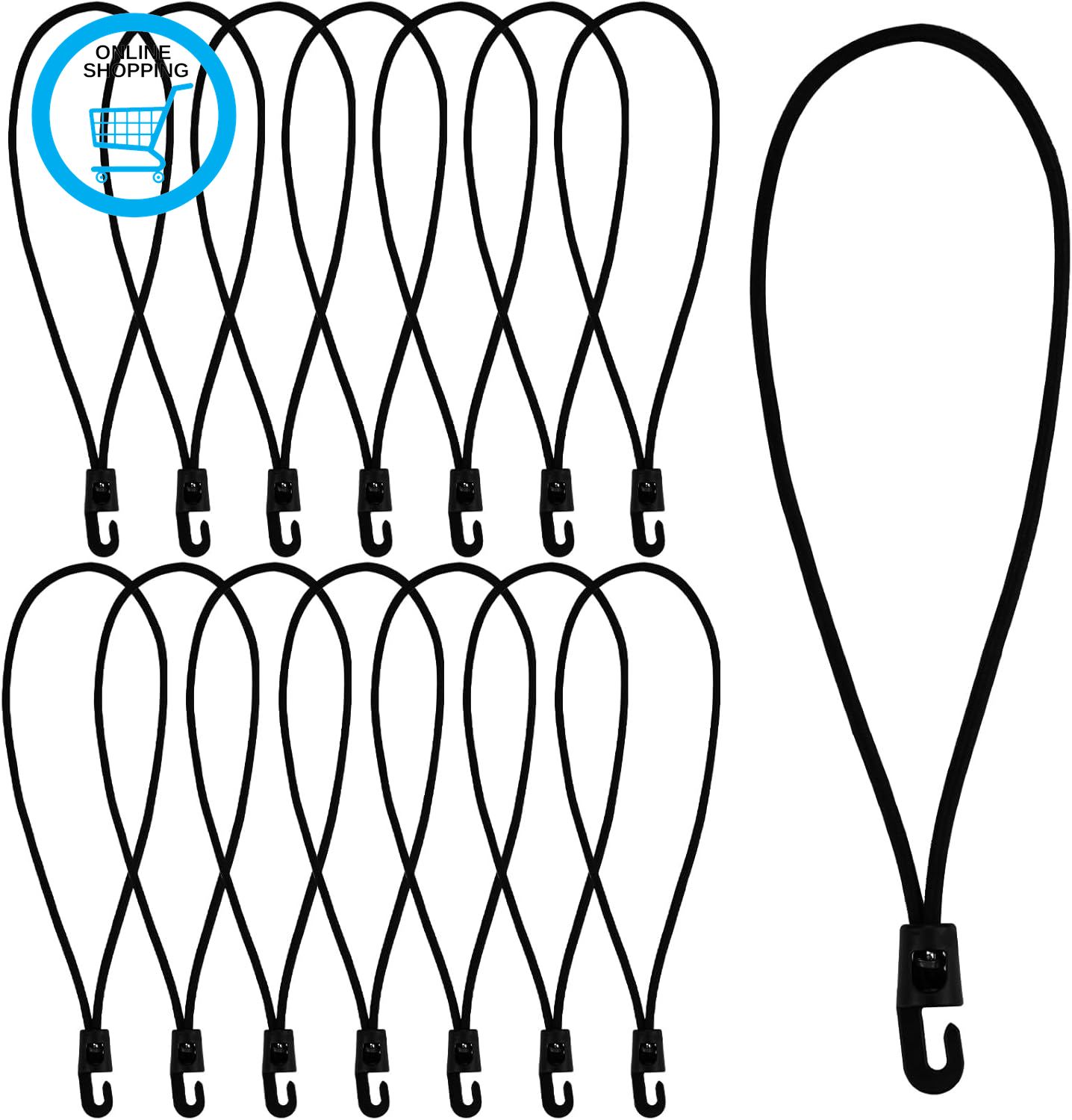 15-Piece Bungee Cords with Hooks - 25Cm/9.8In Multi-Purpose Rubber Tarp Straps f