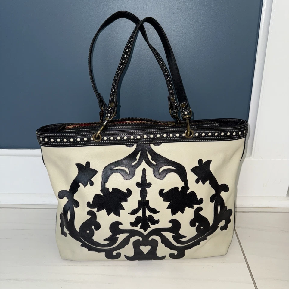 Редкая Isabella Fiore черный/слоновой кости инструмент кожи большая сумка - Изображение 2 из 4