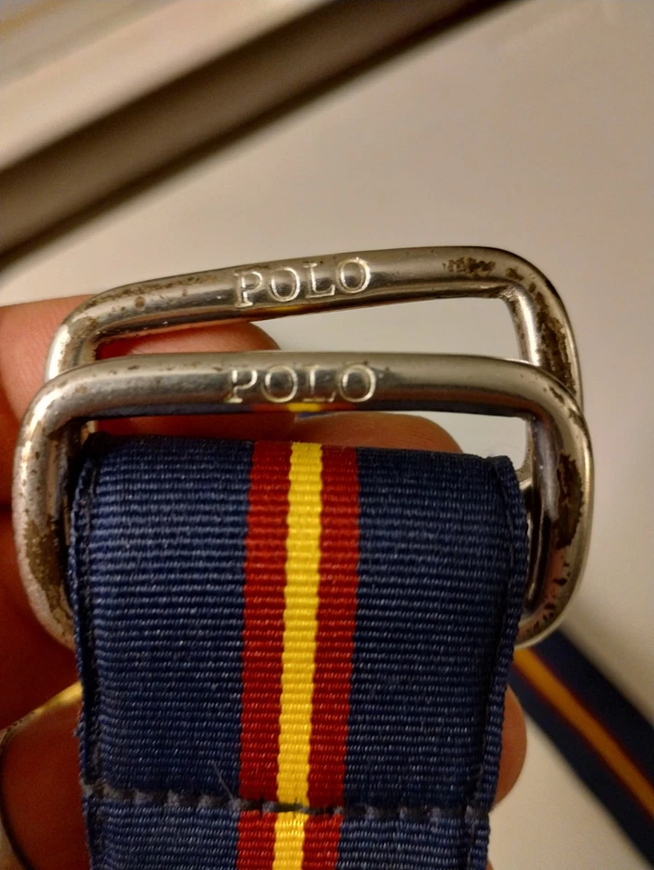 Polo Ralph Lauren лента ремень мужской 44» темно-красный золотой полоски D-кольцо Grosgrain - Изображение 2 из 4