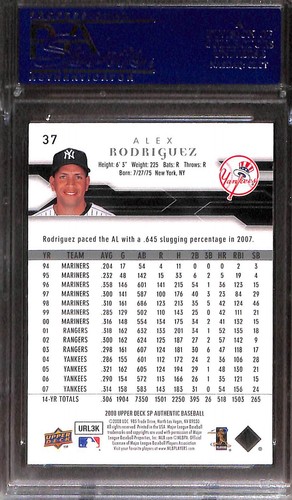 2008 SP Authentic #37 Alex Rodriquez PSA 10 GEM-MT 17310882 - Picture 2 of 2