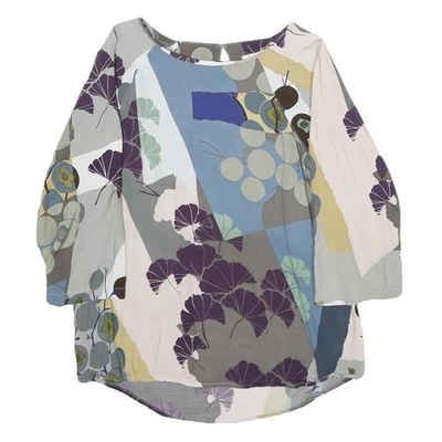 WHITE STUFF Blouse Femme Bleu Gris Pourpre Imprimé Floral Manches 3/4 Col Rond - Photo 1/4