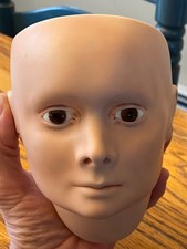 Vintage Porcelain Bisque Doll Head & Glass eyes,  Signed by Artist 1980