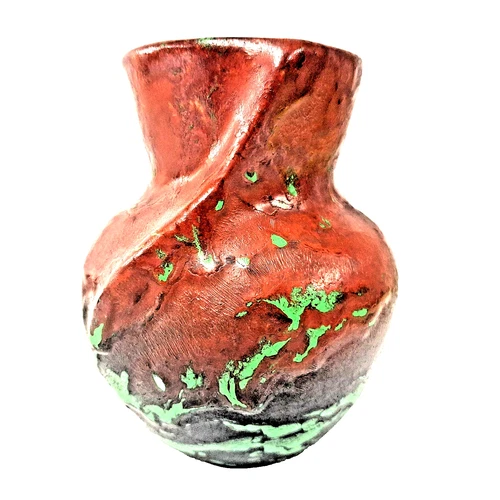 Weller Greora Vase 1930s Red Green Drip Glaze Art Pottery Vintage Ohio