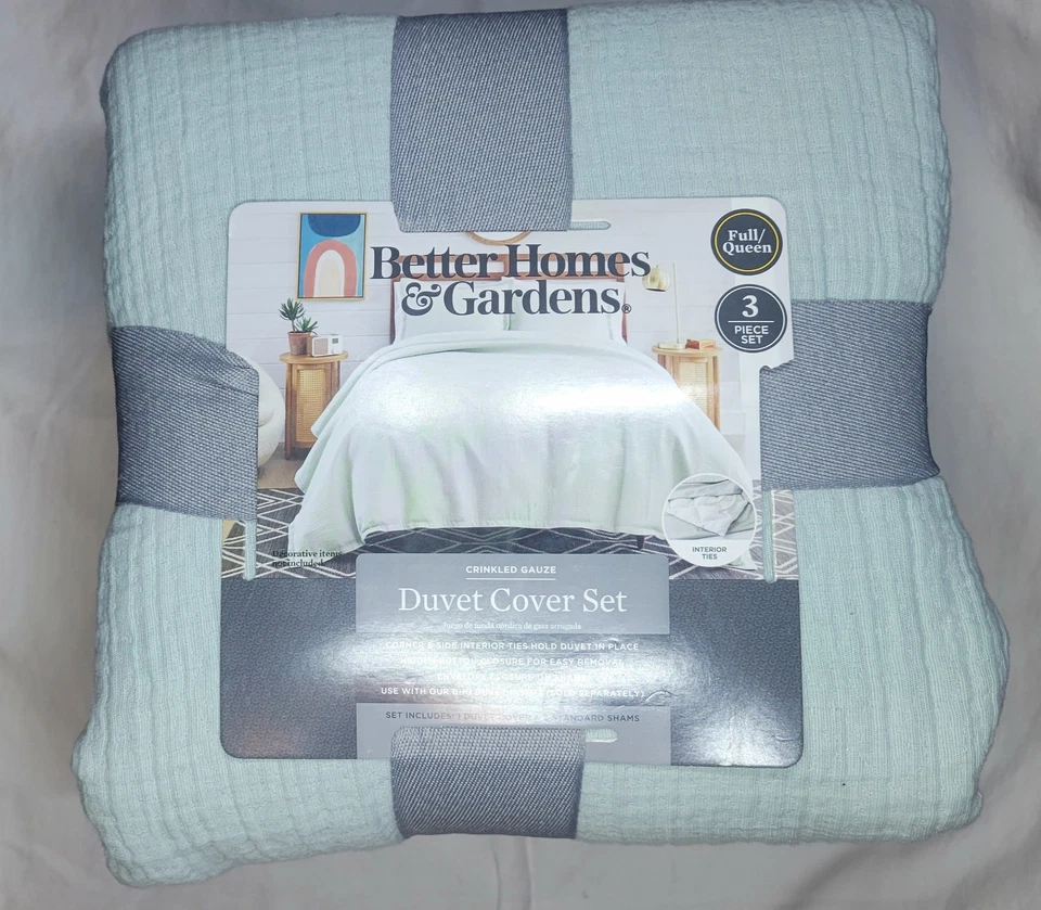 Better Homes 3-Pc Crinkled Gauze Duvet Cover - Soft Sea Green – (Queen/Full) New - Image 4 of 4