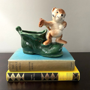 Vintage Ceramic Succulent Planter Bear On Shoe Hand Painted