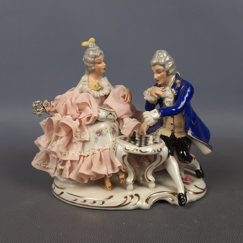 Capodimonte Dresden Porzellan Skulptur Damina und Prinz Schach Vintage 1960 - Bild 7 von 16