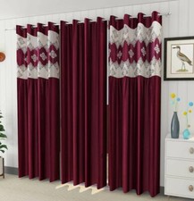 New 3 Piece Eyelet Long Door Curtain Set - 9 feet Maroon