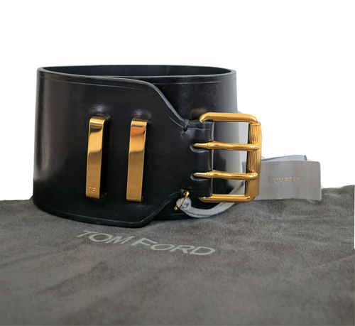 Authentic TOM FORD Solid Black Genuine Leather WIDE WIDTH WAIST Belt 70/28 ITALY - Picture 2 of 7