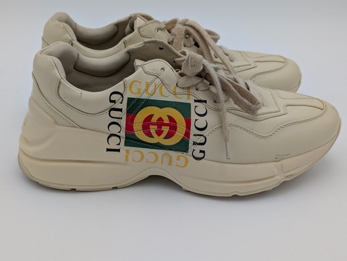 Gucci Rhyton Trainers Ivory Sneakers Square Logo Web Mens US 9 UK 8 EU 42 - Imagen 10 de 24