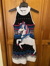 No Boundaries Juniors’ Christmas Dress Unicorn Holiday Black Small (3-5) Garland