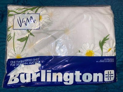 Vintage Burlington Vera Daisy Twin Fitted Sheet in Original Pkg 1970s NEW