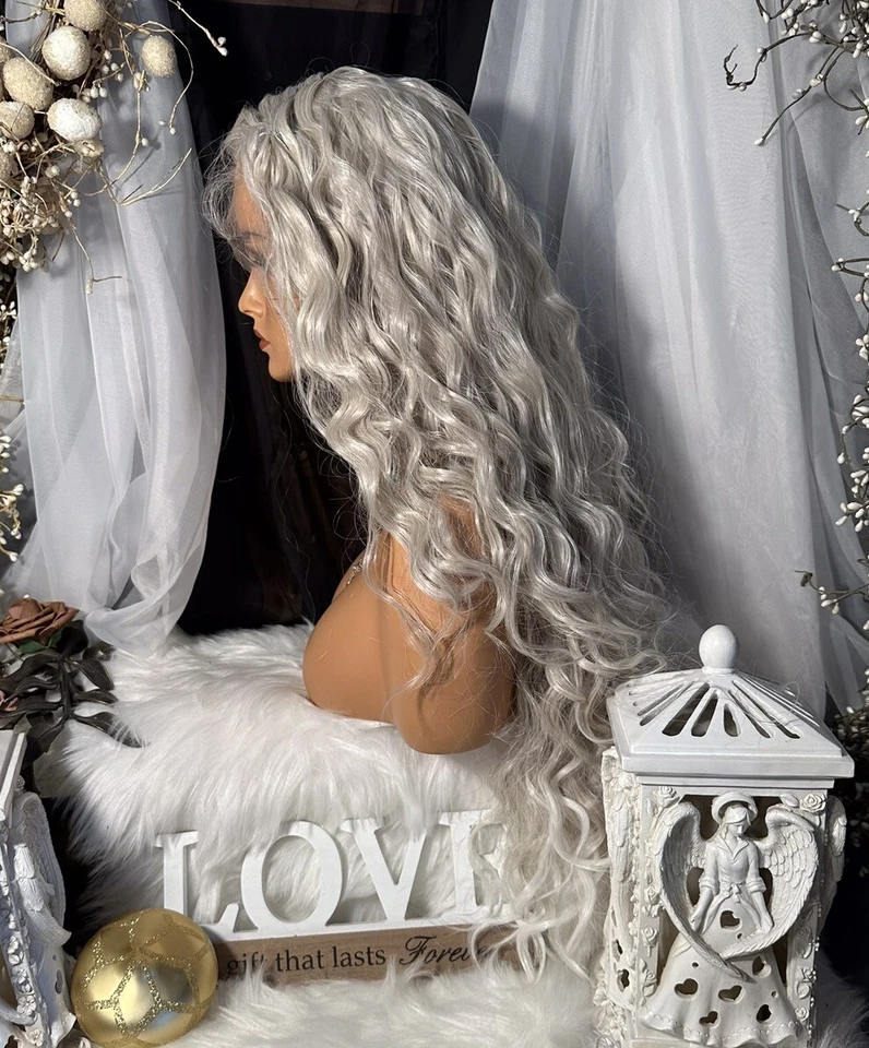 HERMOSA ESPIRAL RIZADA 28” FRENTE DE ENCAJE RUBIO PLATINO CON PARTE LIBRE PELUCA💕 Foto 3 de 4