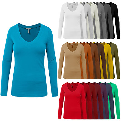 NE PEOPLE Women Light Weight Basic Long Sleeve V Neck Casual T Shirt [NEWT77]