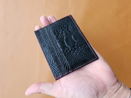 Black 100% Genuine Ostrich Leather Card Holder Real Skin Unisex Wallet Handmade - Picture 5 of 8