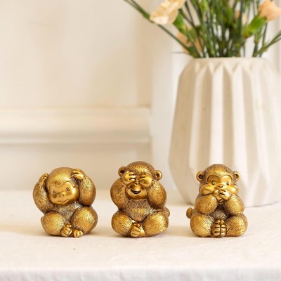 3 Wise Monkeys Statue.See no evil, hear speak evil Gold 