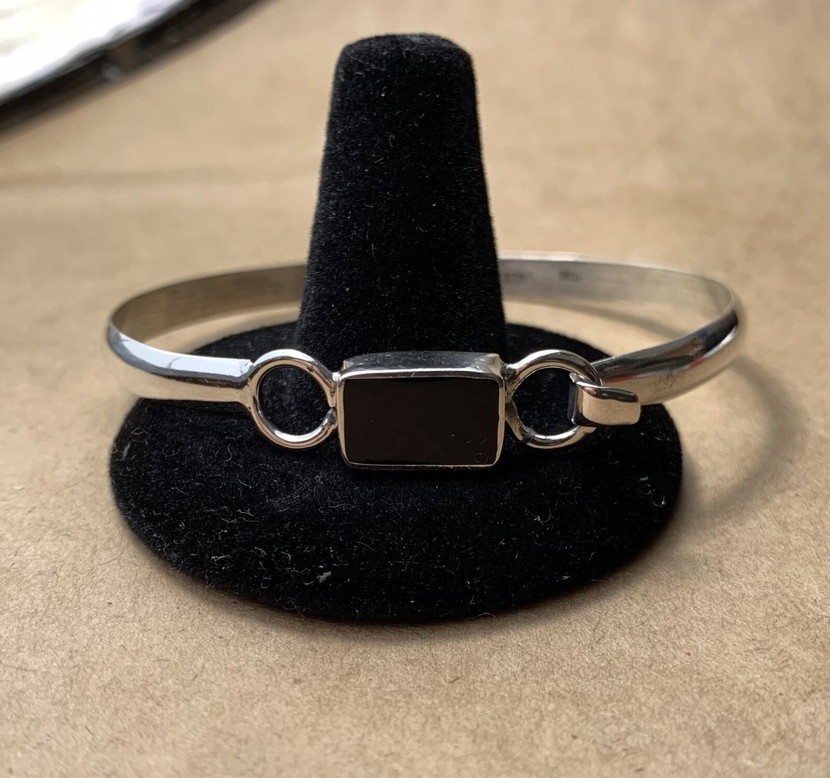 mexico 925 silver ブレスレットリング㉒ MEXICO 925 Sterling Silver & Onyx Vintage Hook Bangle