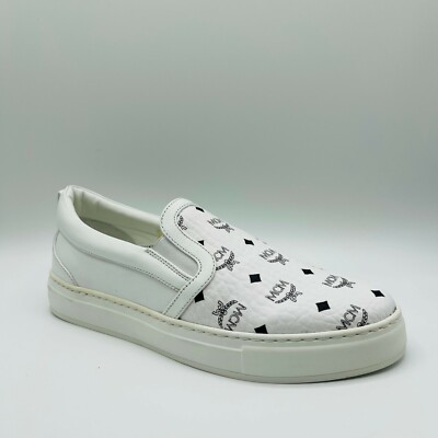 $450 MCM Women's White Black Logo Visetos Slip-on Sneaker MES9SMM40WT | eBay