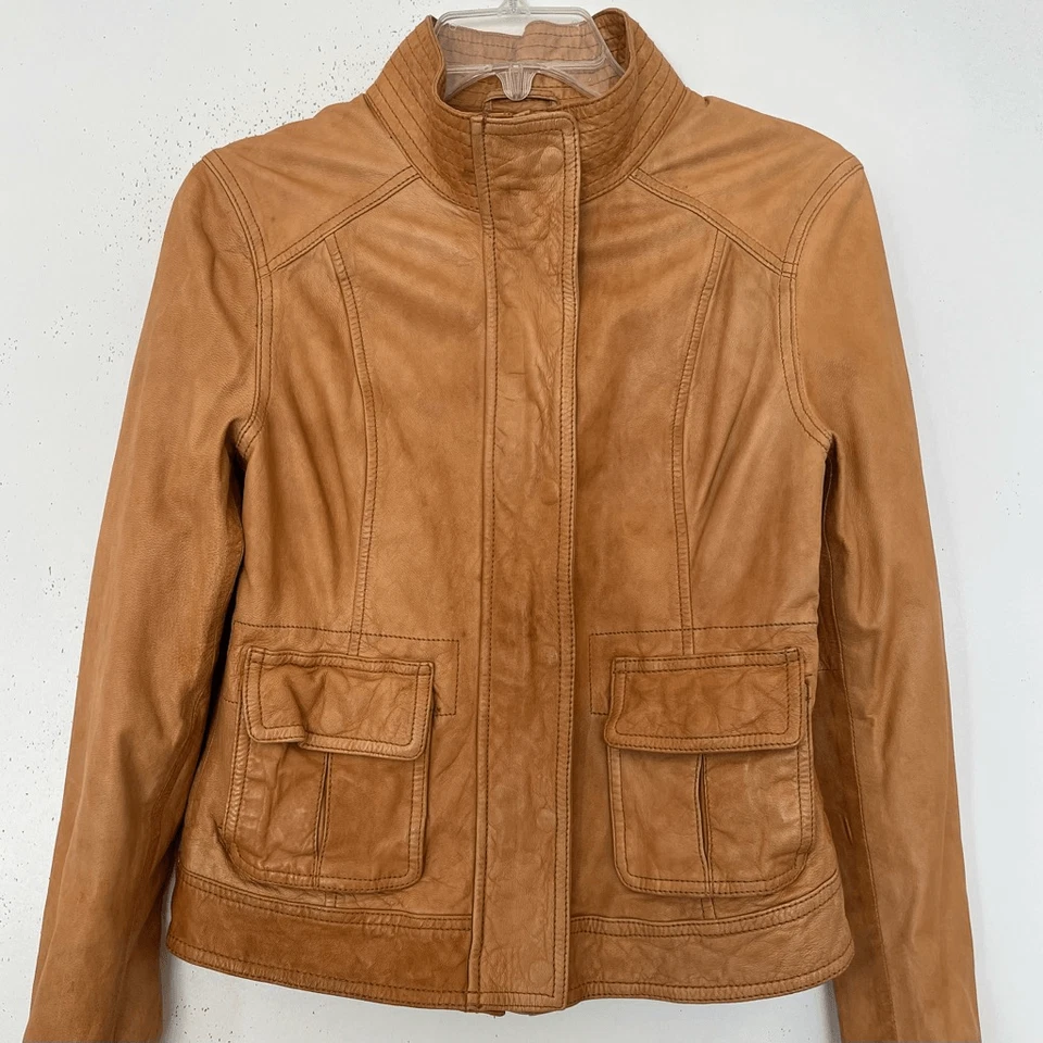 Lucky Brand Leather Jacket Women's Small Soft Worn In Lambskin Lamb Cognac Tan - Image 2 of 4