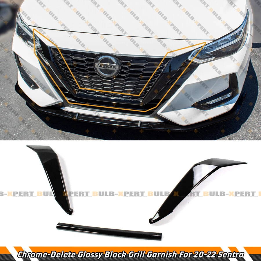 REJILLA DELANTERA NEGRA BRILLANTE CROMO-ELIMINAR EMBELLECEDOR CUBIERTA ADORNO PARA NISSAN SENTRA 20-23 Foto 2 de 4