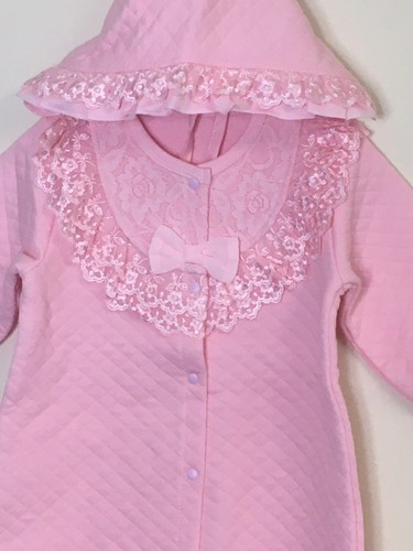 Baby Girl Fall Winter Cotton Quilted Romper And Hat Set Pink 12 M Long Sleeve - Picture 7 of 12