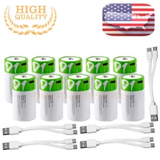 10pcs USB D Size Lithium ion Rechargeable Batteries 1.5V 12000mAh Li-ion Battery
