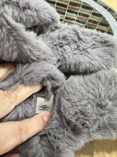 GORGEOUS GREY FAUX FUR STAR BLING INDOOR / OUTDOOR SLIDER / SLIPPERS SZ LARGE - Picture 9 of 9