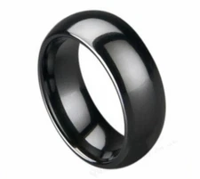 Free Engraving - Tungsten Carbide  Black Domed High Polish Wedding Band Ring