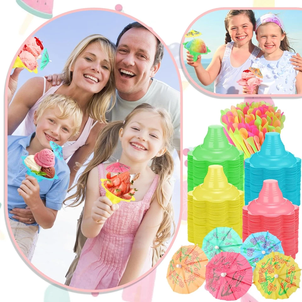 50 Sets Summer Snow Cone Cups and Spoon Straws with Paper Umbrellas Kit, Small L - Image 3 of 4