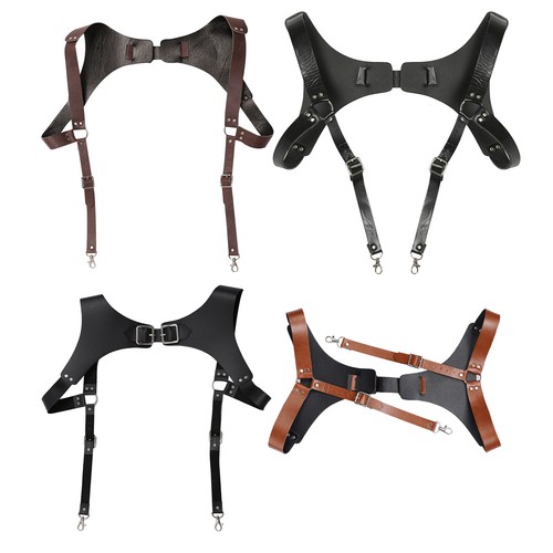 Men PU Leather Suspender Adjustable Suspender Belt with Buckle Costume UK - 第 1/50 張圖片