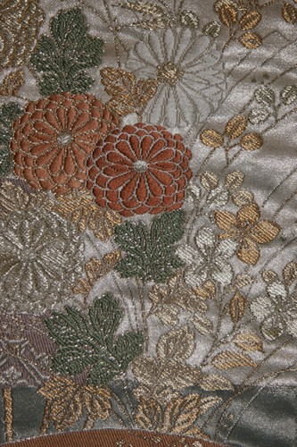 Vintage Japanese silk brocade obi fabric handwoven silver gold foil floral 5 - Picture 4 of 23