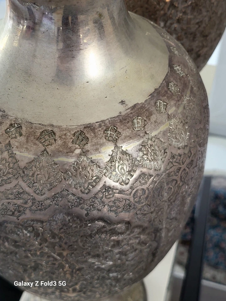 Par extra grande de jarrón de plata maciza de Oriente Medio de Parvaresh 45 CM Foto 3 de 4