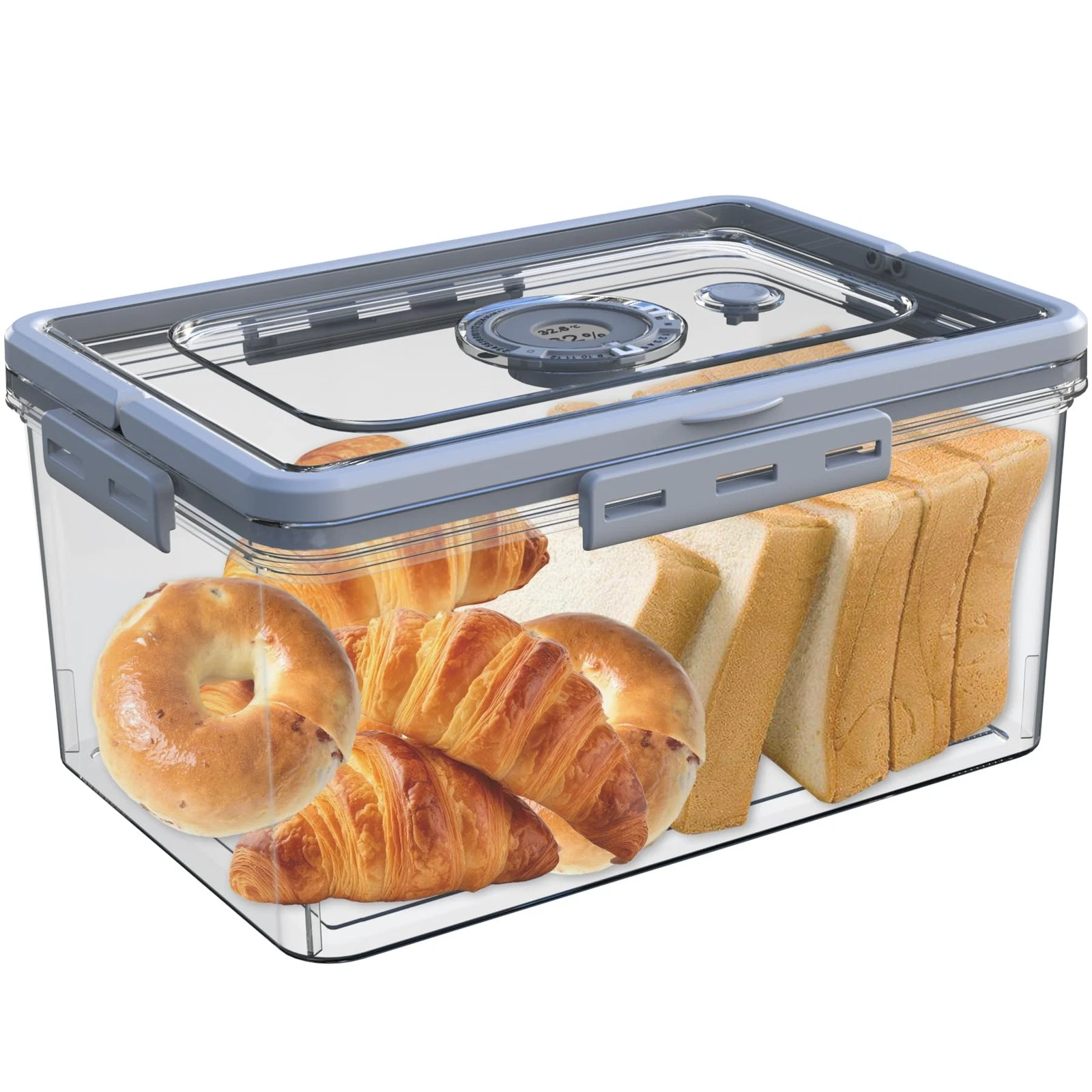 Bread Box with Digital Hygrometer,Bread Boxes with Lid and Handle,Time Record...
