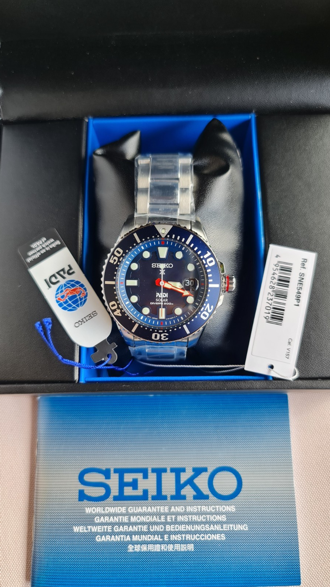 SEIKO ProspeX PADI SNE549P1 Solar Watch V157 Steel Blue Diver's