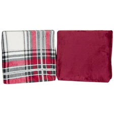 FLASH SALE Ludlow 2pc Velvet Throw Blanket Set in Red & White Plaid, 50 x 60 in