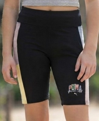  PUMA Girls' Performance Bike Shorts  Sz 8/10 Black Multi-Panel Athleticwear 