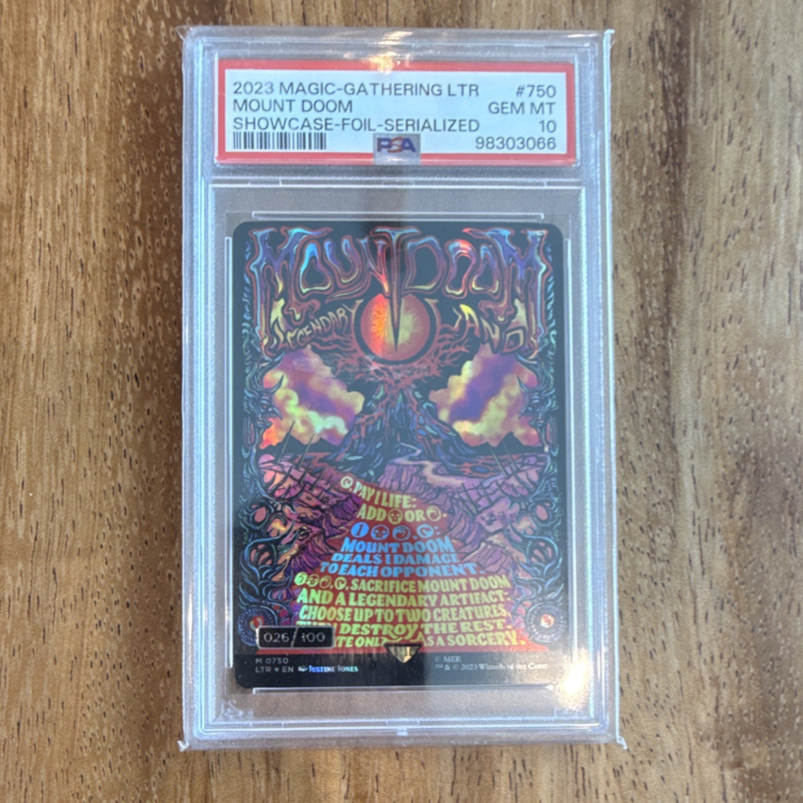 MTG Lord of the Rings Mount Doom #750 Borderless Showcase Serialized Foil PSA 10