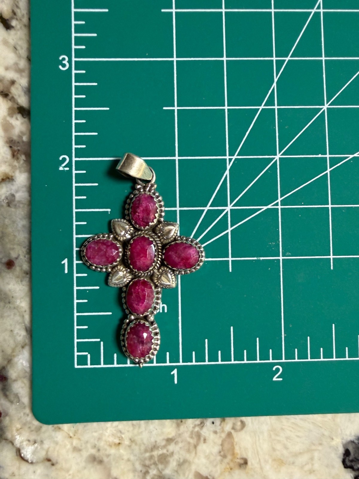 Lg Artisan Ruby Gemstone Cross Statement Pendant … - image 5