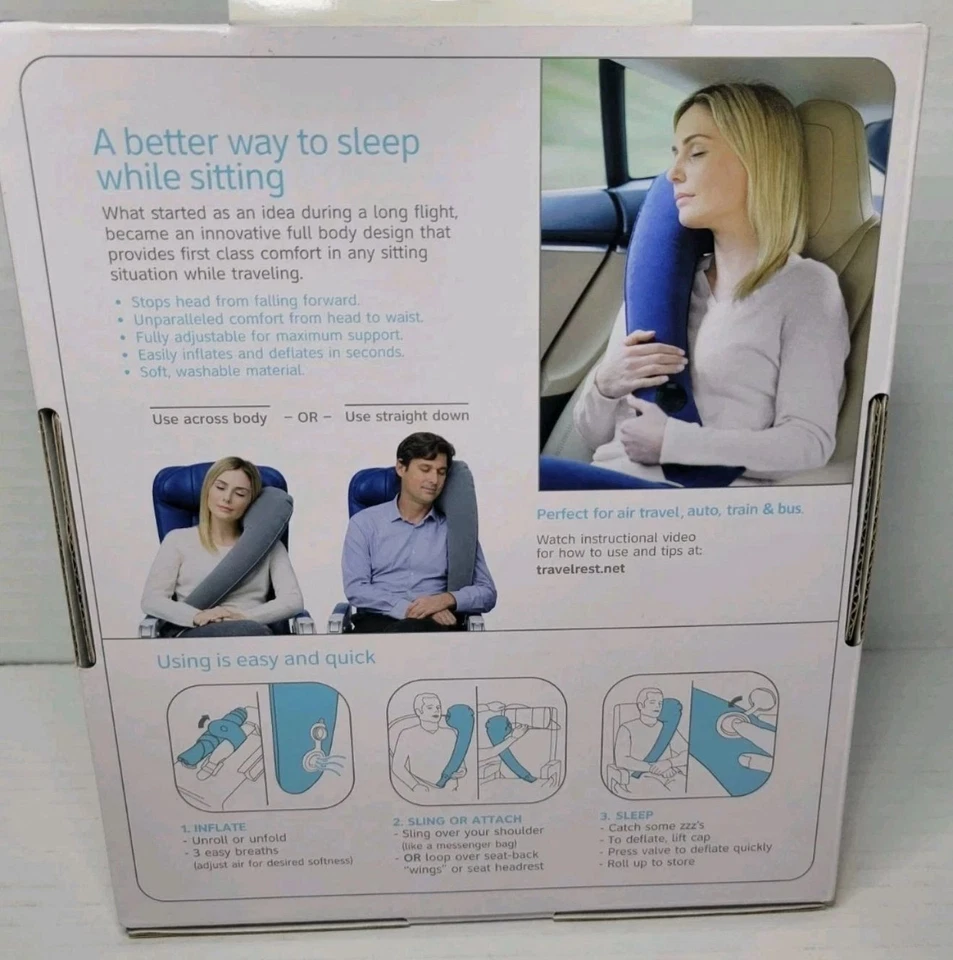 Travelrest Ultimate Inflatable Travel Pillow Neck Head Shoulder Support Blue NEW - Image 3 of 4