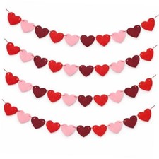 Valentines Day Decorations - Felt Heart Garland Hanging String - Ready-to Red