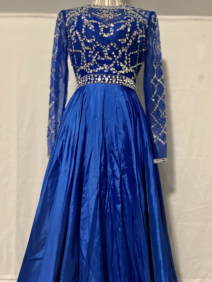 Потрясающий королевский синий официальное платье ручной работы бисером размер 2 свадьбы гала конкурсы - Изображение 3 из 4