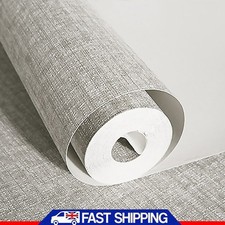 10M Linen Effect Texture Wallpaper Light Grey Plain Woven Textured Wall Paper-UK