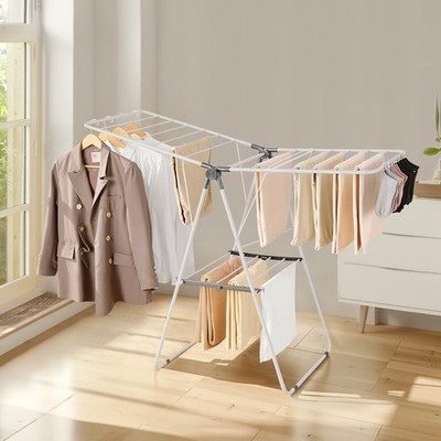 Foldable 2-Tier Clothes Drying Rack, Laundry Rack with Adjustable Height