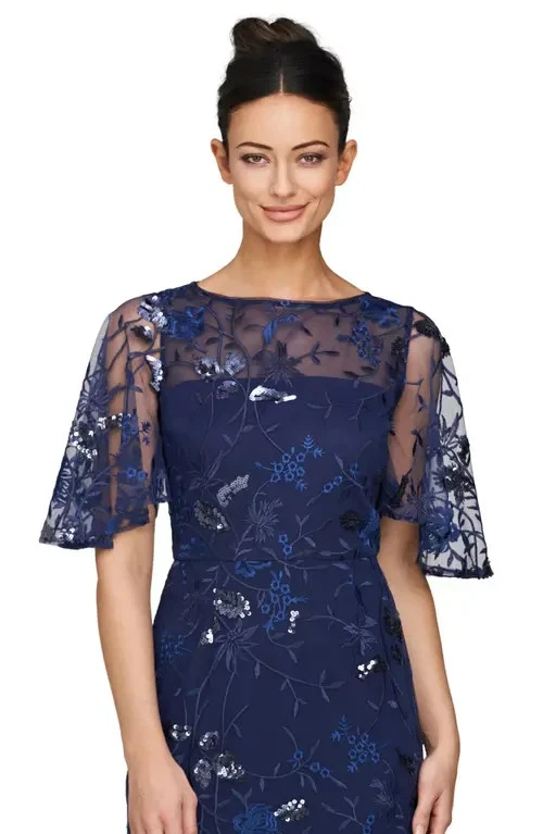 Vestido Columna Lentejuelas Bordadas Daphne Azul Marino Zafiro Colecciones JS Talla 12 $298 Foto 3 de 3