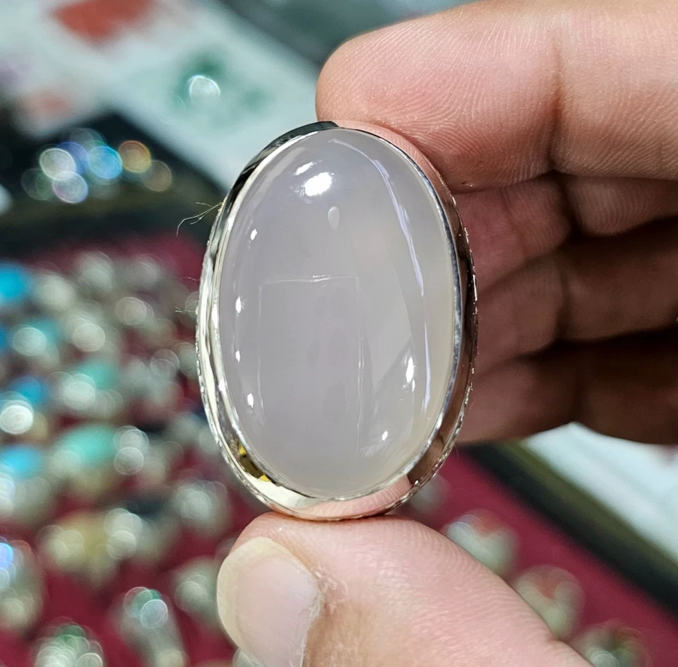 Yemeni Aqeeq Ring For Men, 925 Sterling Silver Natural Agate Ring, Shia Ring - Image 2 of 4