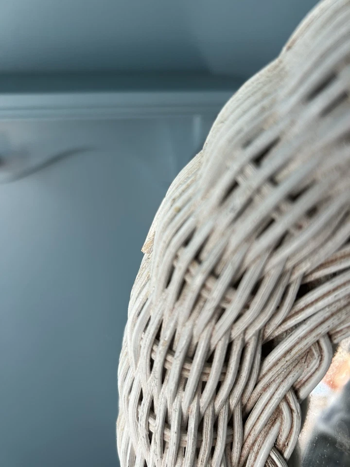 "Espejo de pared ovalado de mimbre blanco espejo vintage boho cottage 16"" x 12""" Foto 3 de 4