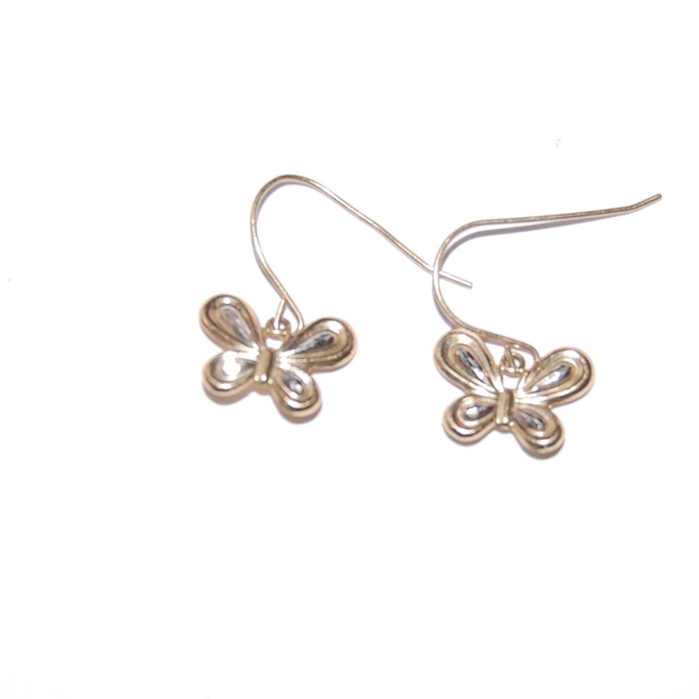 10K Solid Gold Dangling Earrings Butterflies Fish… - image 7